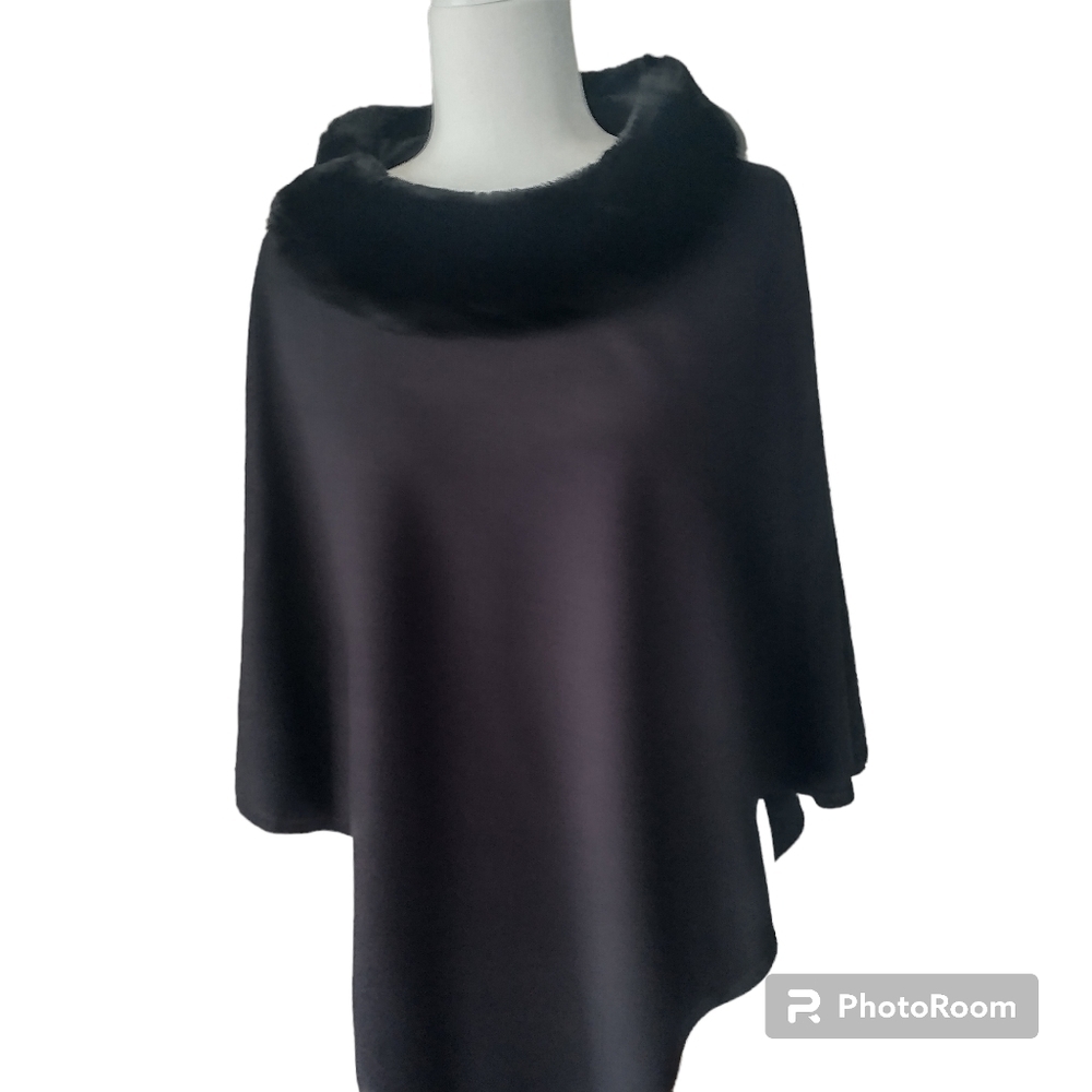 Alfani Faux Mink Black Poncho Cape L/XL